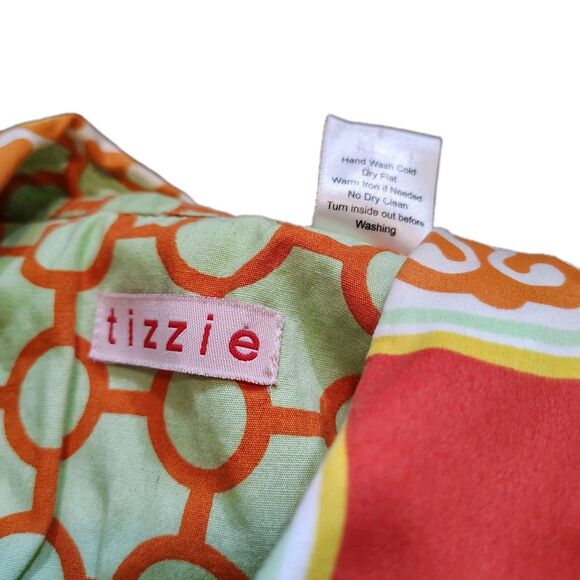Tizzie Womens 70s Mod Psychedelic Button Shirt Retro Orange Geo Print Top S - Picture 3 of 6